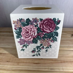 Square Floral Tissue Box Cover - Rose Aqua Teal - Plastic - Cottage Core ivory - Picture 1 of 8