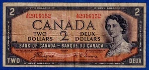 CANADA $2 (1954) BC-30a / P-67a  Circulated DEVIL'S FACE 👿 ** A/B 2916152 **   - Picture 1 of 2