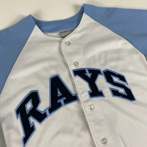 Tampa Bay Rays Evan Longoria #3 Jersey MLB Baseball Size 18/20 Blue White YOUTH Cover