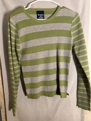 Polo Jeans CO. Suéter Para Mujer Grande Verde/Gris Rayas Manga Larga Pullover Top Foto 1 de 4