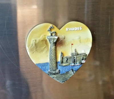 Vintage  Art 3D Painting Decor Heart shape  Refrigerator Magnets Souvenir Rhodes - Image 1 of 3