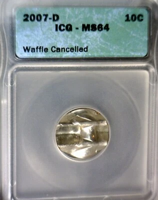 2007d ERROR ICG MS64 BROCKAGE WAFFLED Roosevelt Dime VERY RARE CH BU Waffle Coin - Image 1 of 4