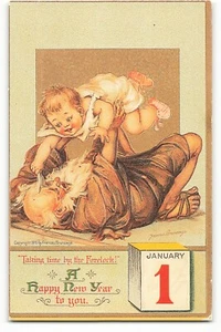 A Happy New Year to You Taking Time by the Forelock VTG Postcard SK2. - Picture 1 of 2