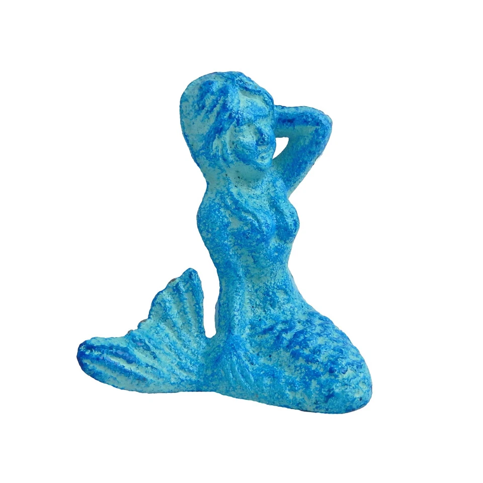 Tiny Cast Iron Mermaid Figurine Shelf Sitter Paperweight Nautical Sea Blue Color - Image 1 of 4