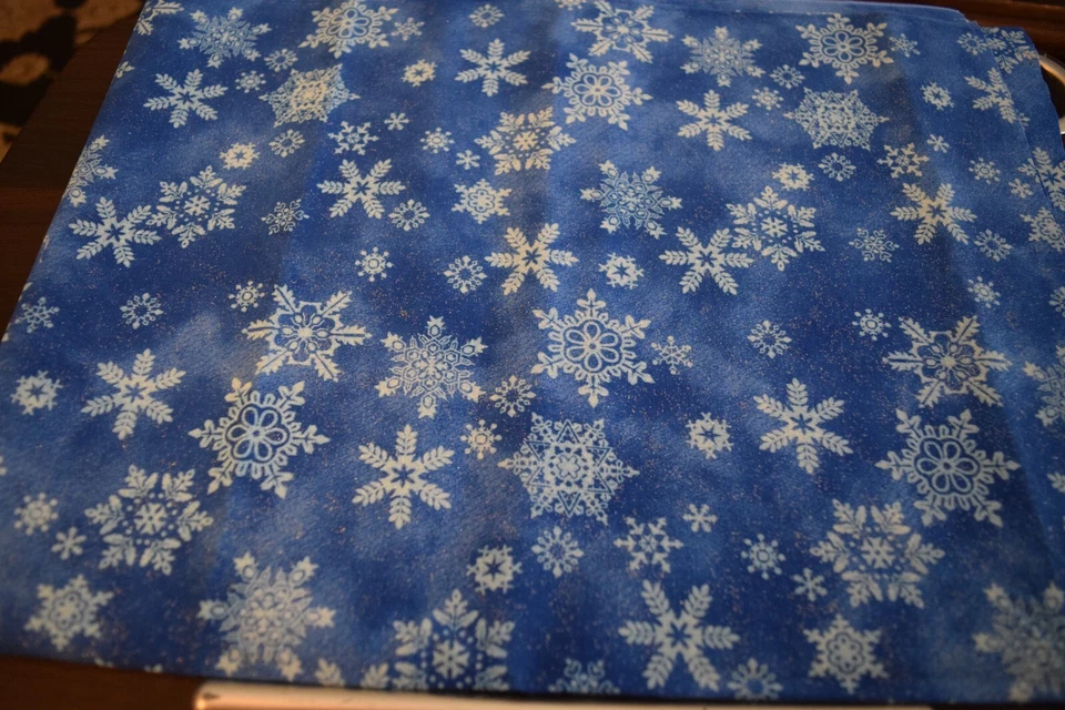 24" L x 42" W Fabric Traditions 2008 Gorgeous BLUE & SILVER GLITTER SNOWFLAKES  - Image 1 of 1