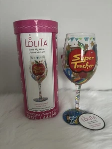 Lolita Super Teacher Hand Painted 15 oz Artisan Wine Glass New In Box - Picture 1 of 13