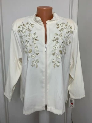 BonWorth petite Chaqueta Grande Crema Bordada Cremallera Manga Larga Nueva Foto 1 de 4