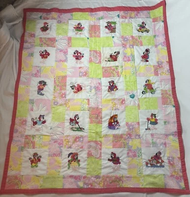 Manta de regazo acolchada hecha a mano bordada rosa flamenco blanco 36”x44” fieltro trasero Foto 1 de 4