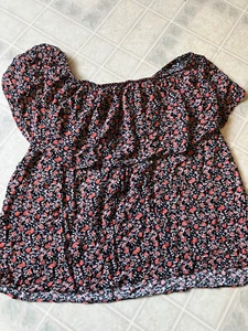 Torrid Orange Floral  print Ruffle black Off Or On The Shoulder Top-Size 00 - Picture 1 of 4