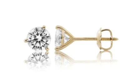 Brincos de parafuso de ouro amarelo 14k com moissanita corte redondo Forever ONE DEF 3 pr - Imagem 1 de 2