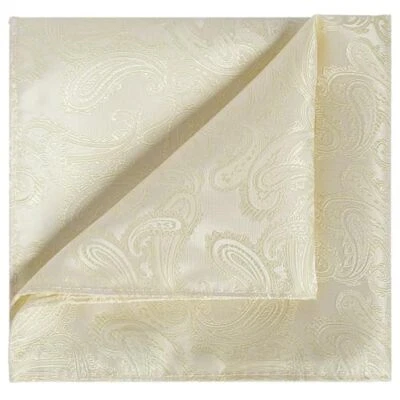  Mens Paisley Pocket Square Hanky Cream Ivory - Image 1 of 3