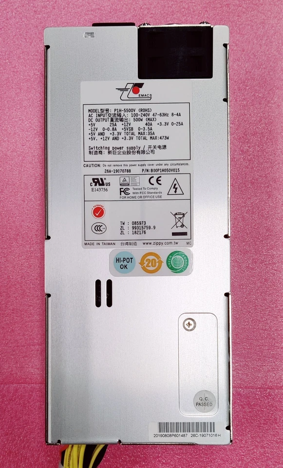 EMACS P1H-5500V 500W Power Supply 20+4 110-240V w/2 SATA power - Image 1 of 4