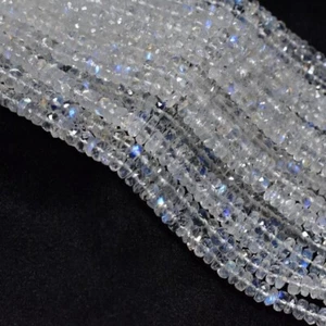 AAA++ Pietra di Luna Arcobaleno Flashy Qualità 3-4MM Rondelle Sfaccettate Pietra Preziosa Perline 13" - Foto 1 di 8