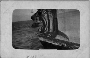 Vintage Figurehead Bow Of Ship Postcard Shark / Scary Fish Art Eating Buoy - Picture 1 of 1