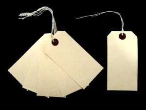 Manilla Buff Strung Tags 70 x 35mm String Tie On Reinforced Labels Craft / Gift - Picture 1 of 1