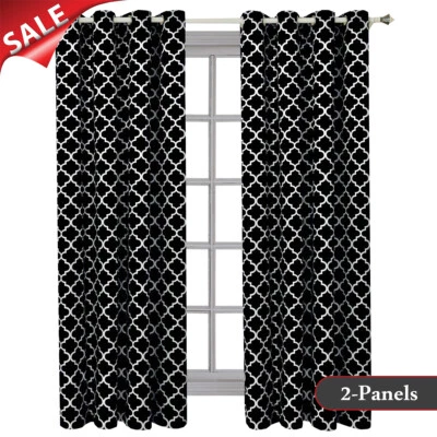 2 Paneles 52 x 84" Paso Negro Habitación Oscurecimiento Meridiano Ventana Cortinas y Cortina Foto 1 de 4