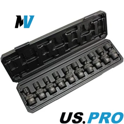 US.PRO US PRO Industrial 3/8" Drive Swivel Impact Socket Set 10 pcs 3471 Socket Wobble