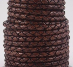 4mm Premium Leder Used Braun Bolo Rund Geflochten Echt Leder Kordel b16 - Bild 1 von 1