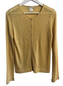 Vintage 80's Yellow Rayon Blend Long Sleeve Button Front Cardigan Size M - Picture 1 of 7