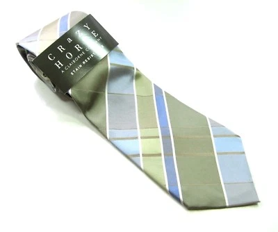CRAZY HORSE  Neck Tie Light BLUE Pale GREEN  Striped 100% SILK Necktie NWT - Image 1 of 4