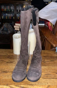 PRADA DARK BROWN KNEE HIGH SUEDE RIDING BOOTS 37.5 US 6.5 - Picture 1 of 9