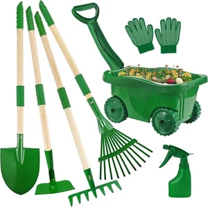 Gardening Tools Set - 7pcs Wheelbarrow Set for Kids with Shovel, Rake, Leaf Rake - Picture 1 of 7