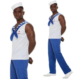 High Seas Sailor Mens Costume Navy Officer mens Uniform YMCA Fancy Dress Outfit - Picture 1 of 4