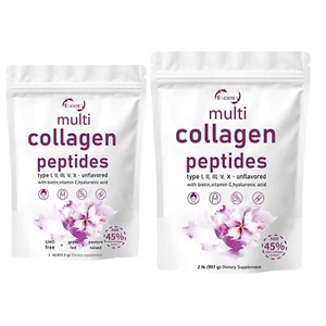 Multi Collagen Peptides Powder-Hydrolyzed Protein Peptides (Type l,l,ll,v,X) US - Picture 1 of 28