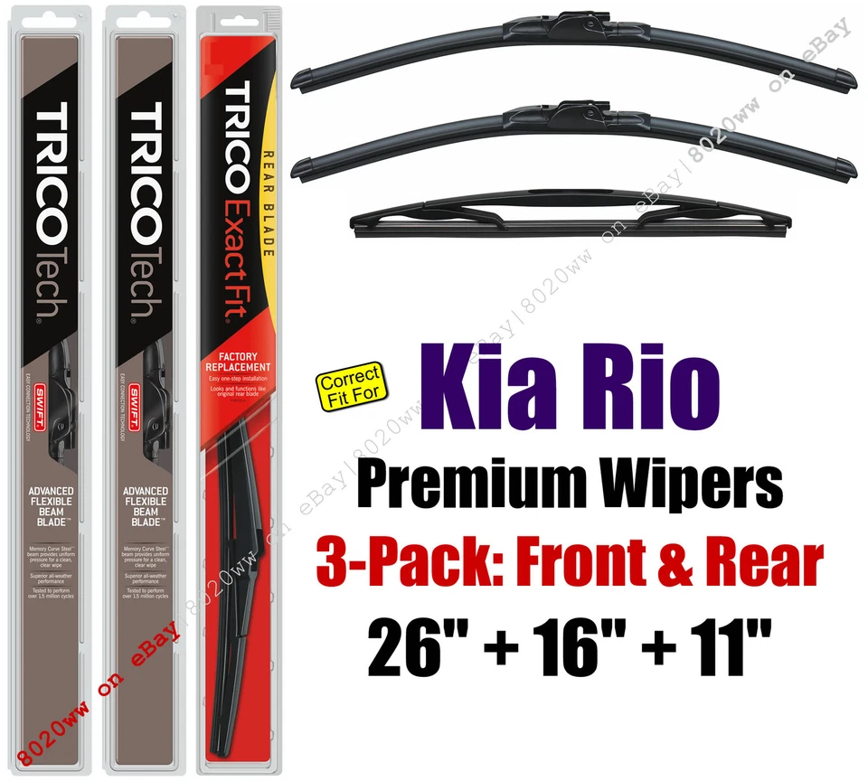 Paquete de 3 limpiaparabrisas delanteros traseros especiales premium - aptos para Kia Rio 19260/160/11A 2012+ Foto 1 de 1