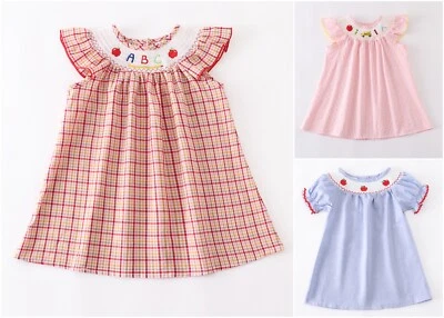 Boutique Back to School Apple School Bus Alphabet ABC Embroidered Smocked Dress - Image 1 of 2