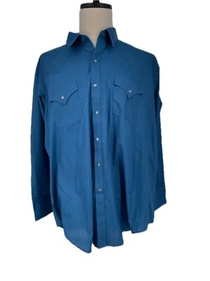 Ely Cattleman Men' XXL Blue Pearl Snap Shirt Cowboy Western Trim Fit 2XL - Image 1 of 4