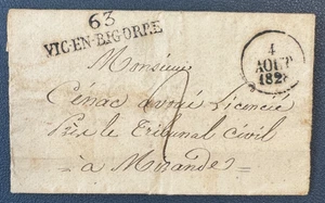 -=-= Lettre de VIC EN BIGORRE (Htes Pyr)  / 1828 / Marque Linéaire a Numéro -=- - Imagen 1 de 3