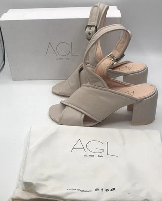 Sandalias AGL para mujer talla 9 EU 39,5 luna tacón cruzado cuero bolsa antipolvo $435 Foto 1 de 4