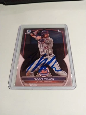 Nolan McLean Signed IP Card 2023 1st Bowman Chrome Auto New York Mets - Image 1 of 2