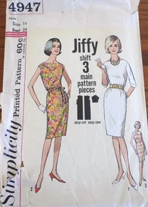 Vintage 1960er Simplicity 4947 Jiffy Bateau Etuikleid mit Gürtel Schnittmuster 14 - Bild 1 von 5