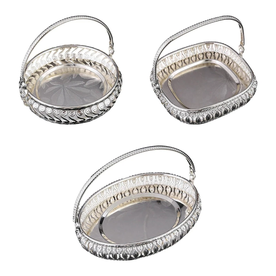 Obsttablett aus Metall, Servierplatte für Süßigkeiten mit Griff, stilvoller - Bild 1 von 1