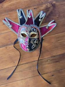 Red Venetian Masquerade Mask Hand Painted In Venice Italy Original - Picture 1 of 5