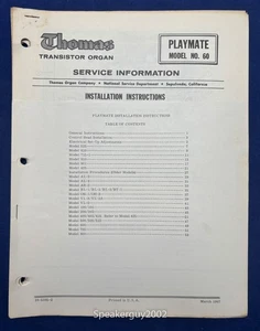 Original Thomas Organ Installation Instruction Manual / Playmate 60 -- #3 - Picture 1 of 1