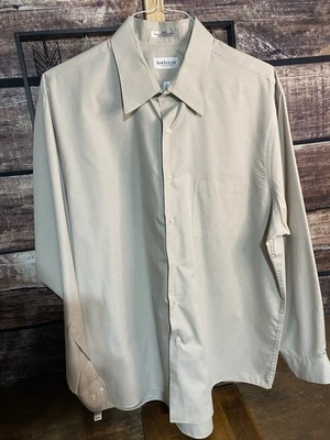 Camisa de vestir Van Heusen popelina para hombre 17 34/35 XL manga larga sin arrugas color topo Foto 1 de 4