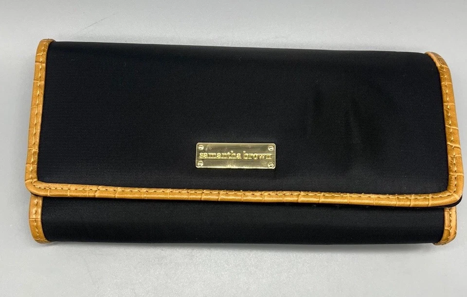 Бумажник женский Samantha коричневый черный нейлон для путешествий без ремня хорошее состояние б/у - Изображение 1 из 4