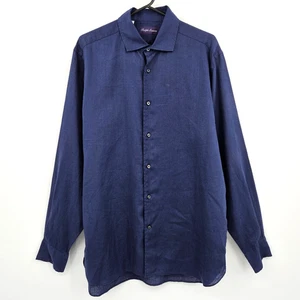 Ralph Lauren Purple Label 100% Linen Long Sleeve Navy Shirt Men's 16 Large Italy - Picture 1 of 9