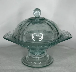 VINTAGE!! Federal Madrid Green Round Covered Butter Depression Glass Dome Dish - Picture 1 of 7