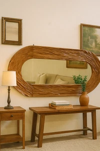 Specchio ovale in teak massello 180x81 cm – Cornice artigianale - Imagen 1 de 8