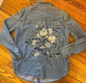 American Eagle Damen Jeanshemd Knopf Blumen bestickt Langarm Small - Bild 1 von 8