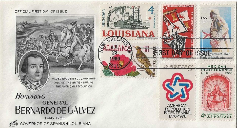 ArtCraft # 1826 Bernardo Galvez, 6-stamp combo - Image 1 of 1