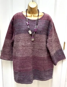Yasuko Kurisaka Boho M/L lila handgewebter Pullover Langarm Damen Tunika - Bild 1 von 8