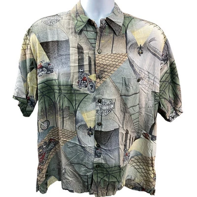 Camisa hawaiana Harley Davidson vintage años 90 campamento motocicleta grande Foto 1 de 4