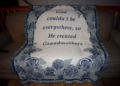 Gifts for Grandma GRANDMOTHER BLANKET 68 x 100"  God Created Grandmothers Blue + - Image 1 of 4