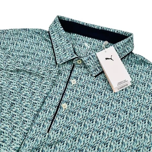 Puma Mens Size XXL CLOUDSPUN Branch Polo Shirt Golf Mini Deep Marine Leaf NWT - Picture 1 of 16