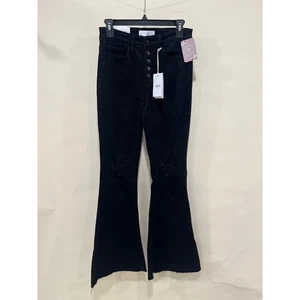 Vervet Gr. 27 Bella High Rise Flare Black Denim Jeans Distressed Button Fly - Bild 1 von 6